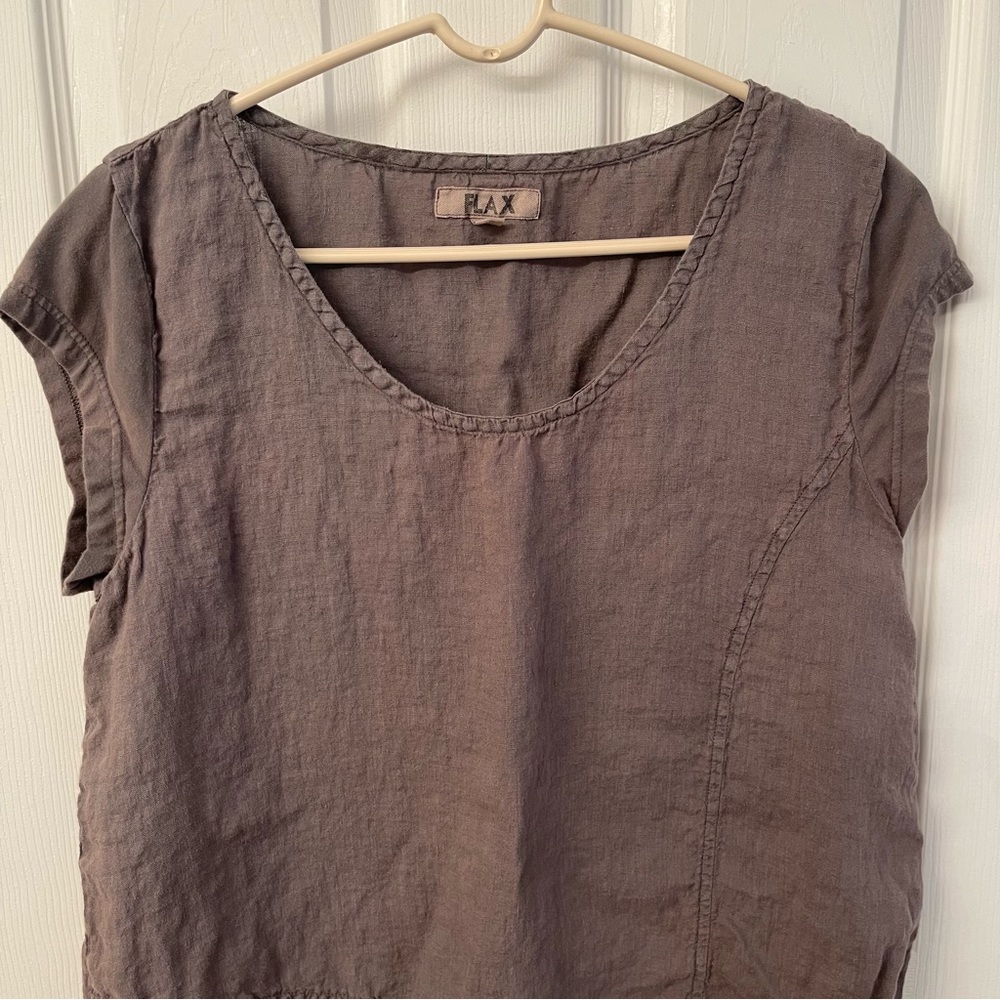 FLAX Cap Tee Linen T Shirt Cement Small Womens
